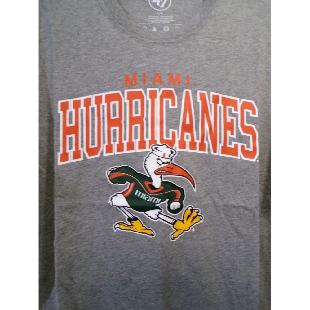 Men's 47 Miami Hurricanes T-Shirt Large Heather Gray Crew Neck Graphic - Picture 2 of 4